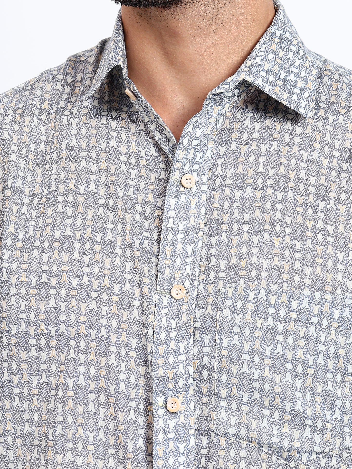 Printed grey Button-Down Shirt