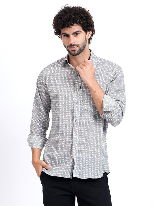 Printed grey Button-Down Shirt