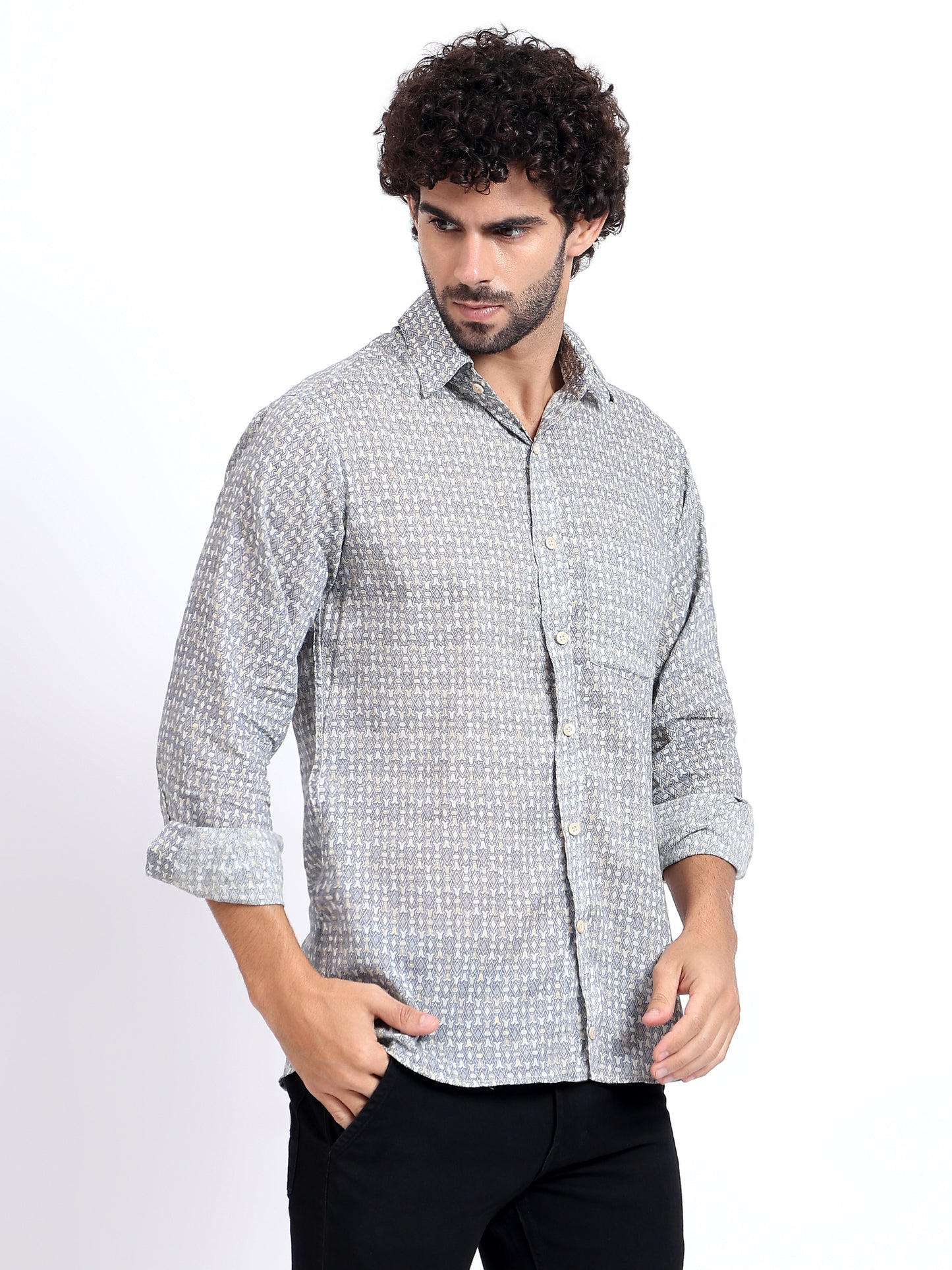 Printed grey Button-Down Shirt