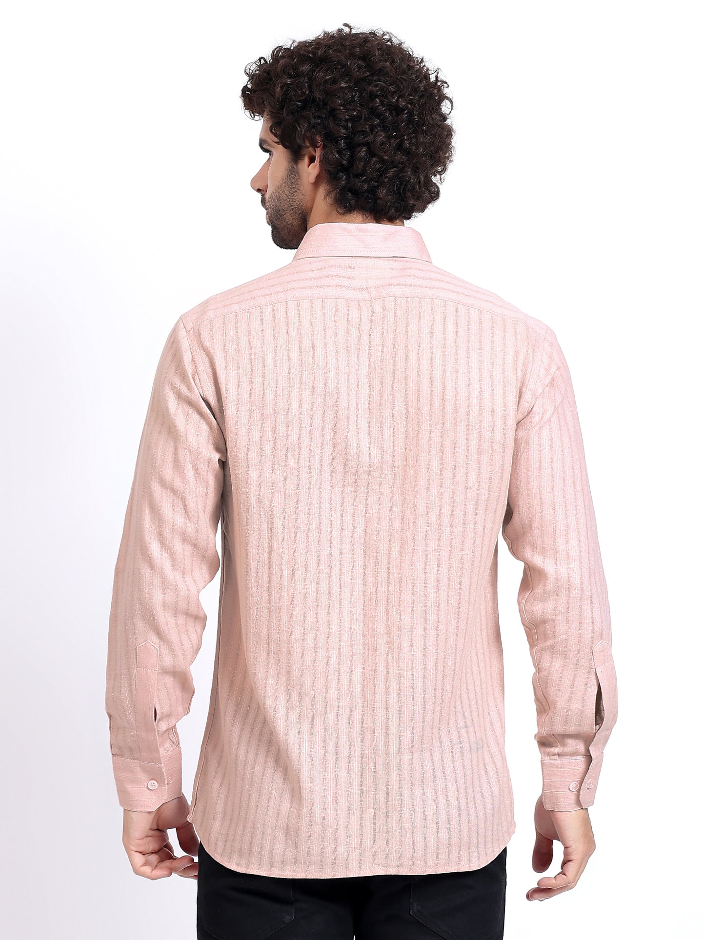 Textured Long-Sleeve Shirt in Dusty Pink