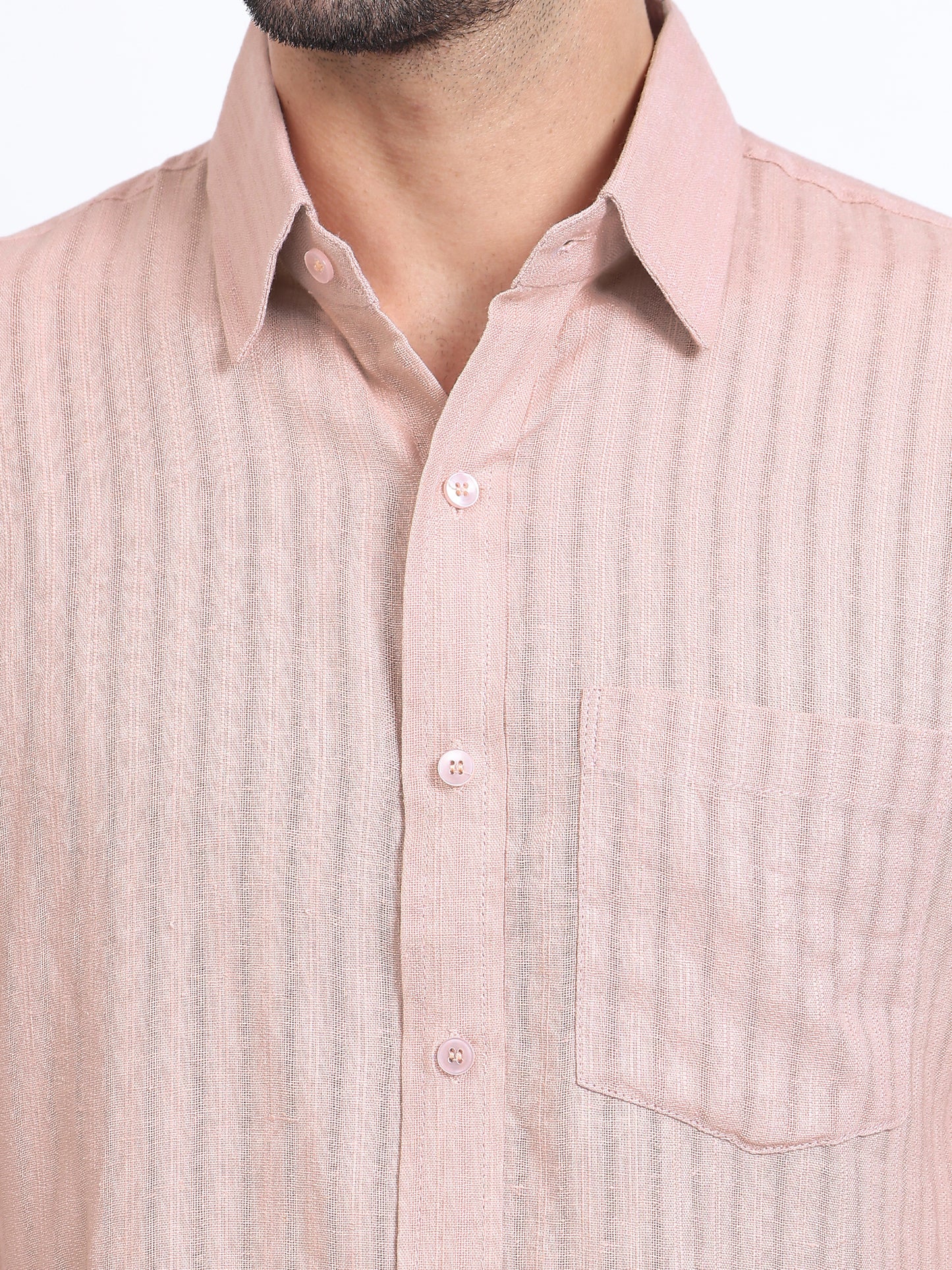 Textured Long-Sleeve Shirt in Dusty Pink