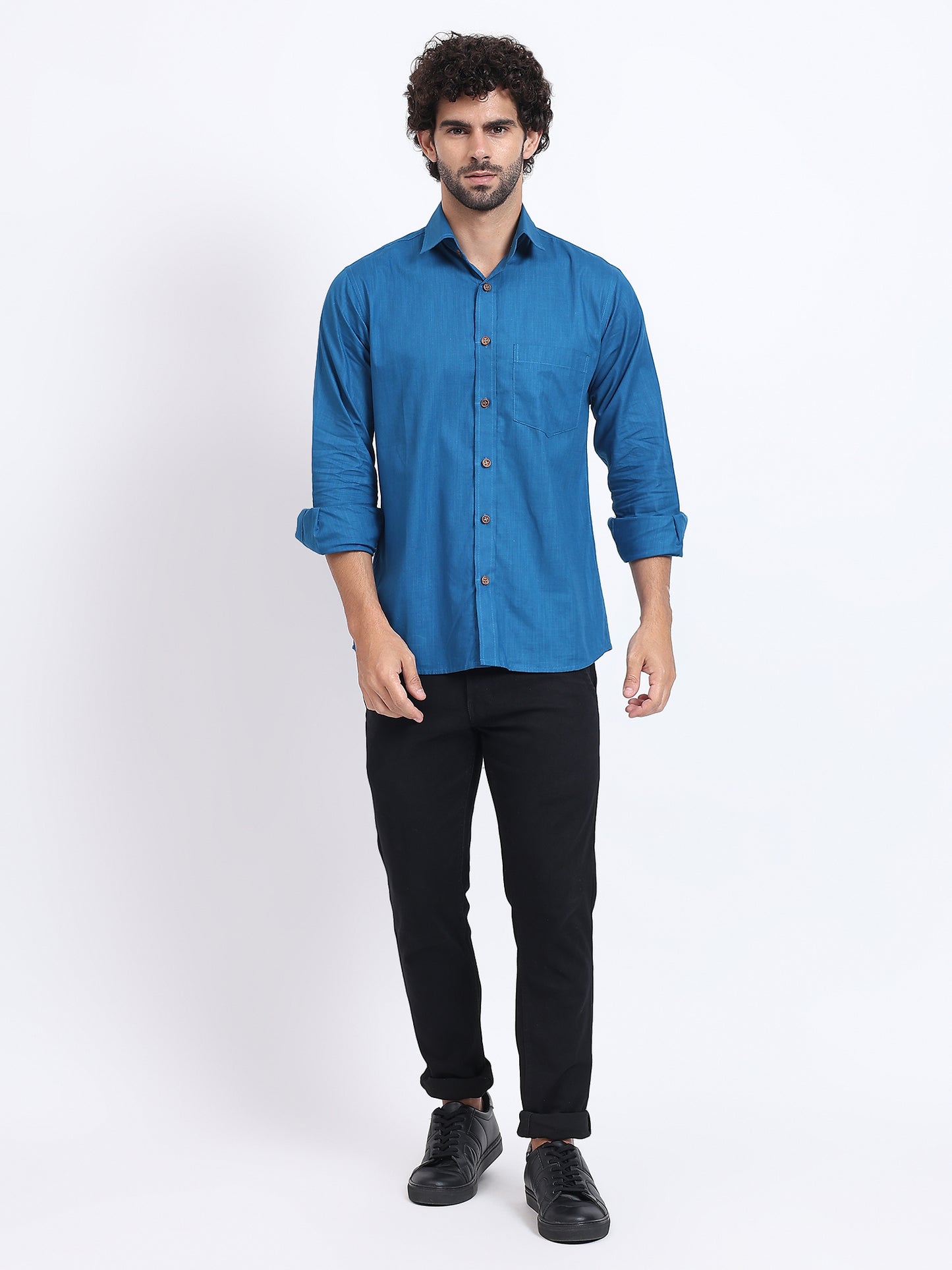 Imperial blue semiformal full sleaves shirt