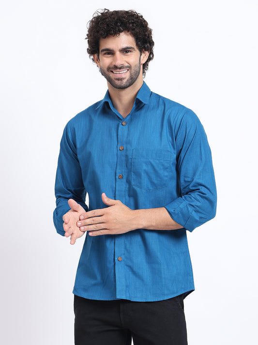 Imperial blue semiformal full sleaves shirt