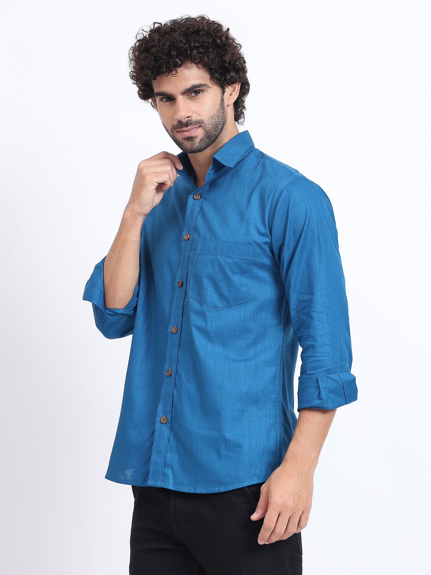 Imperial blue semiformal full sleaves shirt