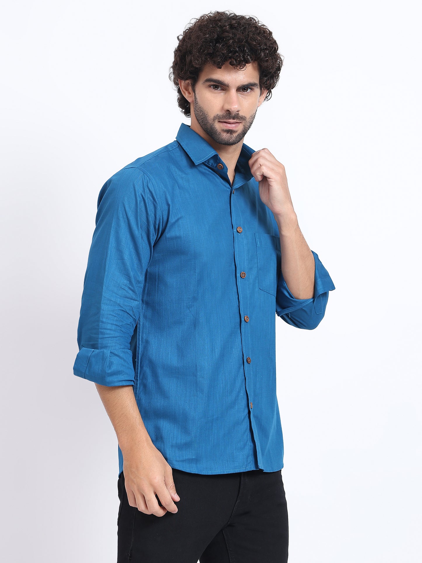 Imperial blue semiformal full sleaves shirt