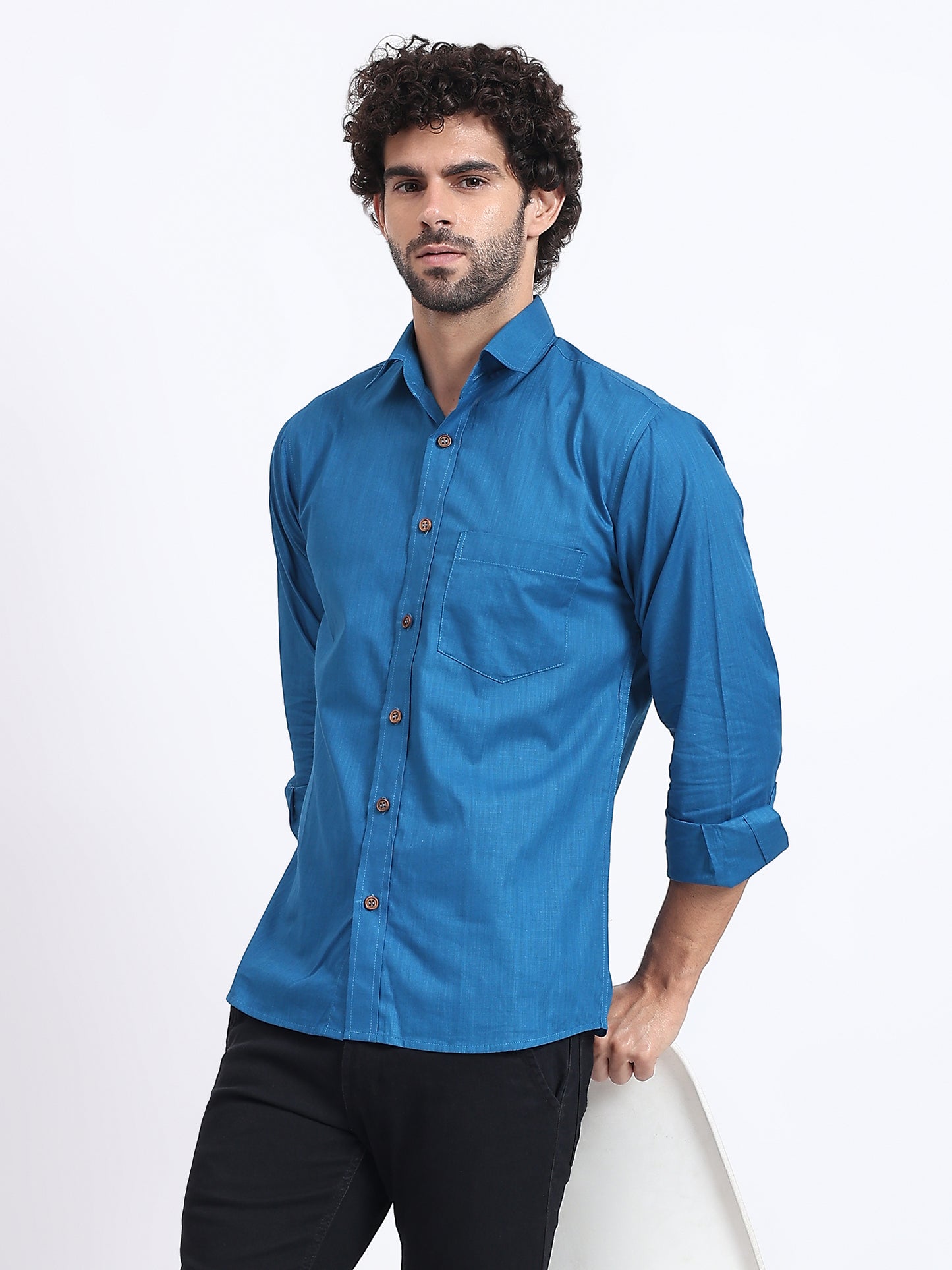 Imperial blue semiformal full sleaves shirt