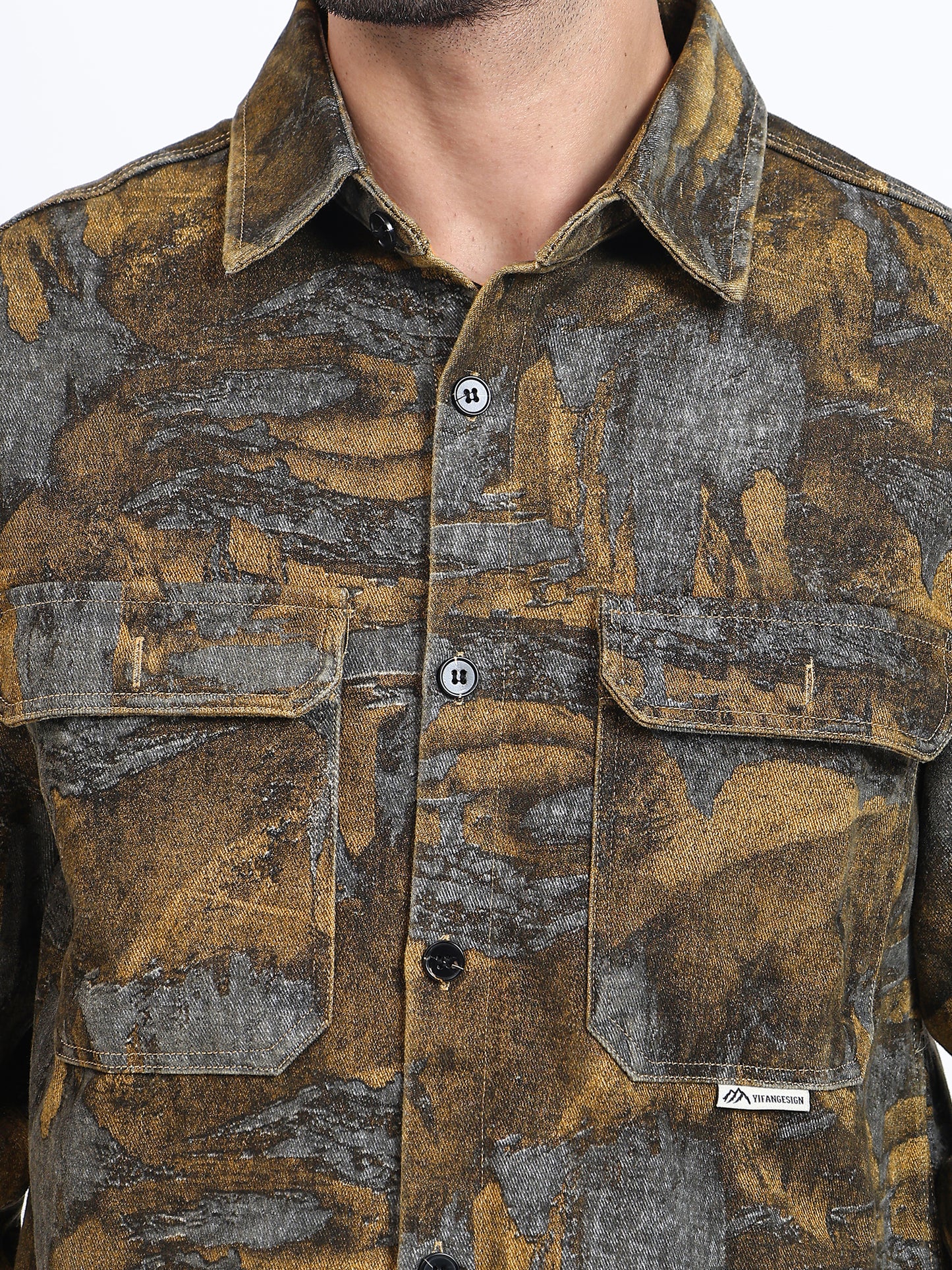 Rustic camouflage Printed Denim Over-Shirt