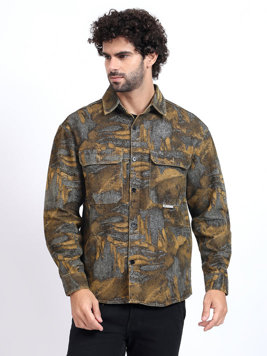 Rustic camouflage Printed Denim Over-Shirt