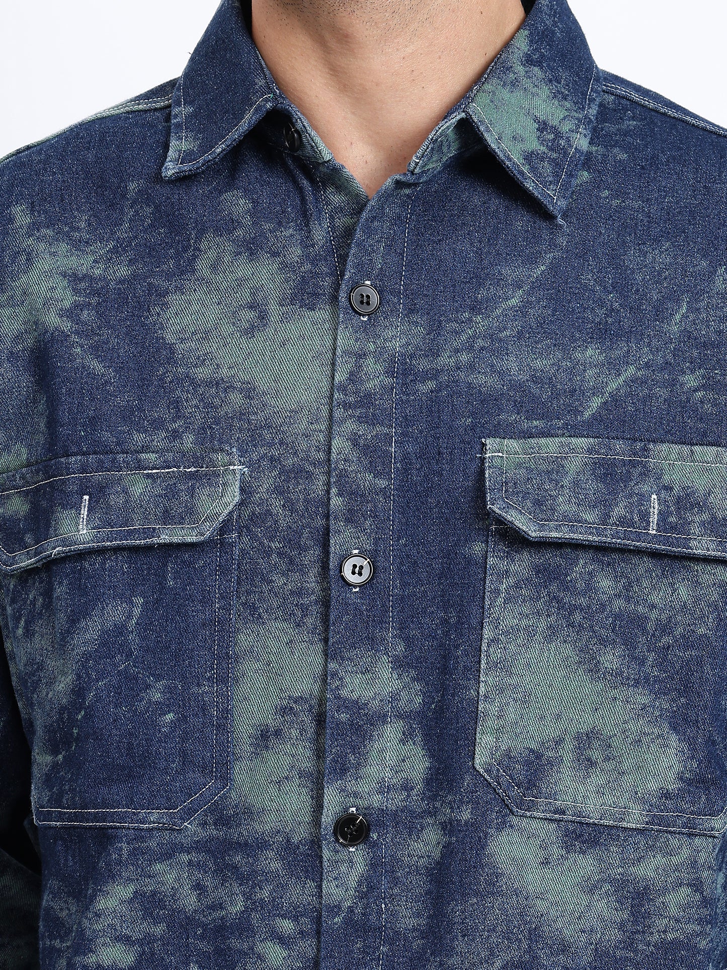 casual marble washed denim overshirt