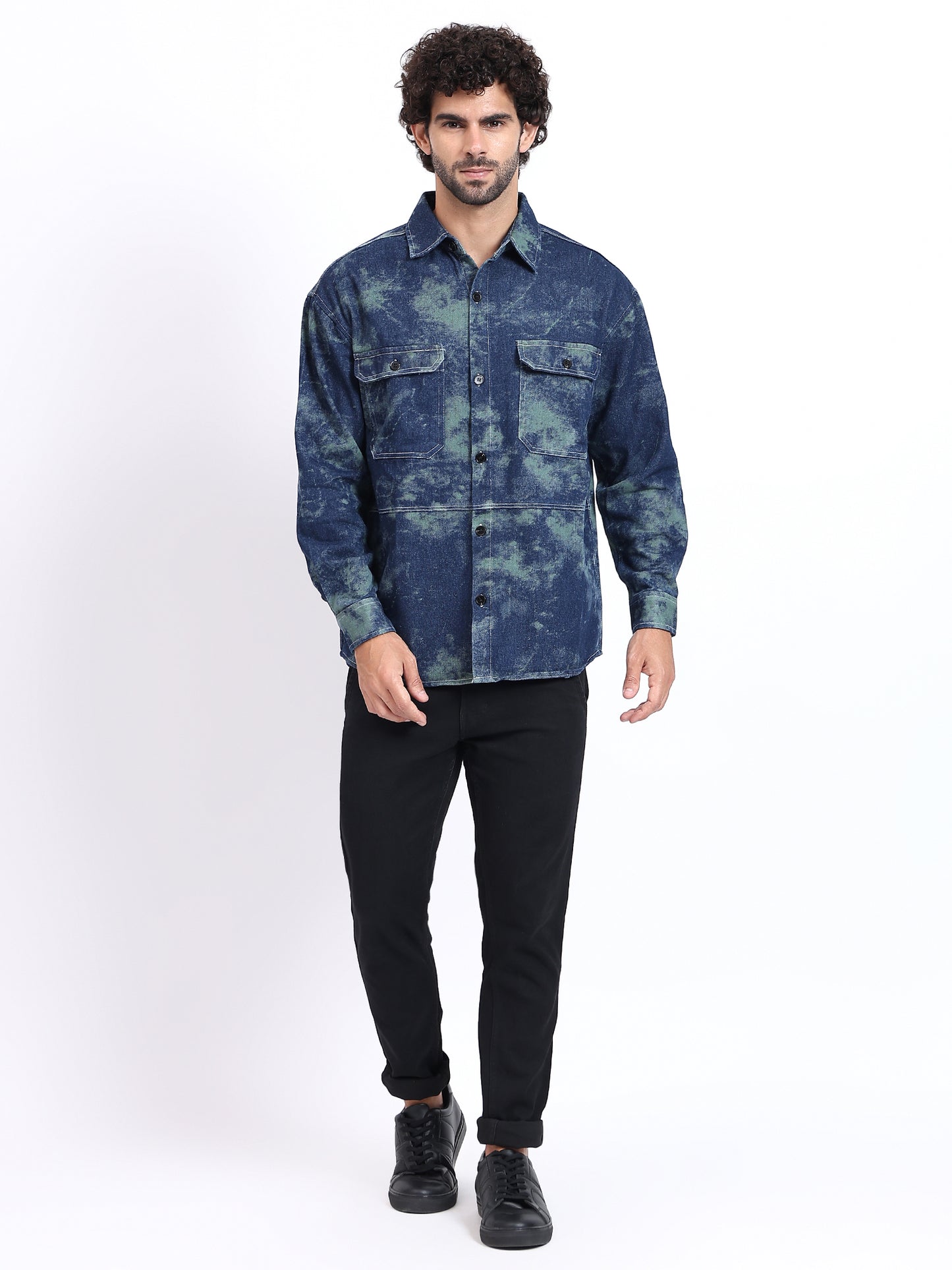 casual marble washed denim overshirt