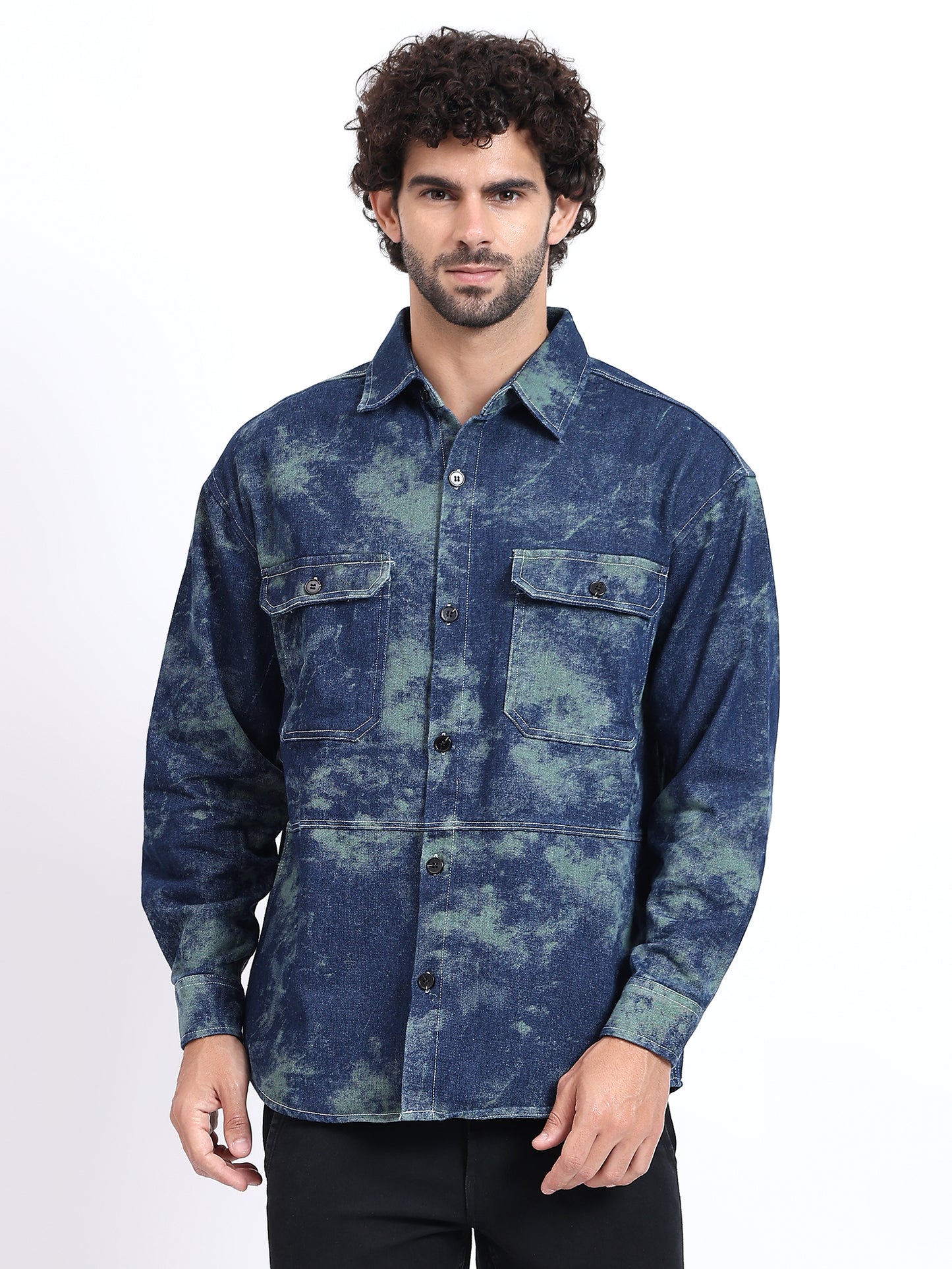 casual marble washed denim overshirt