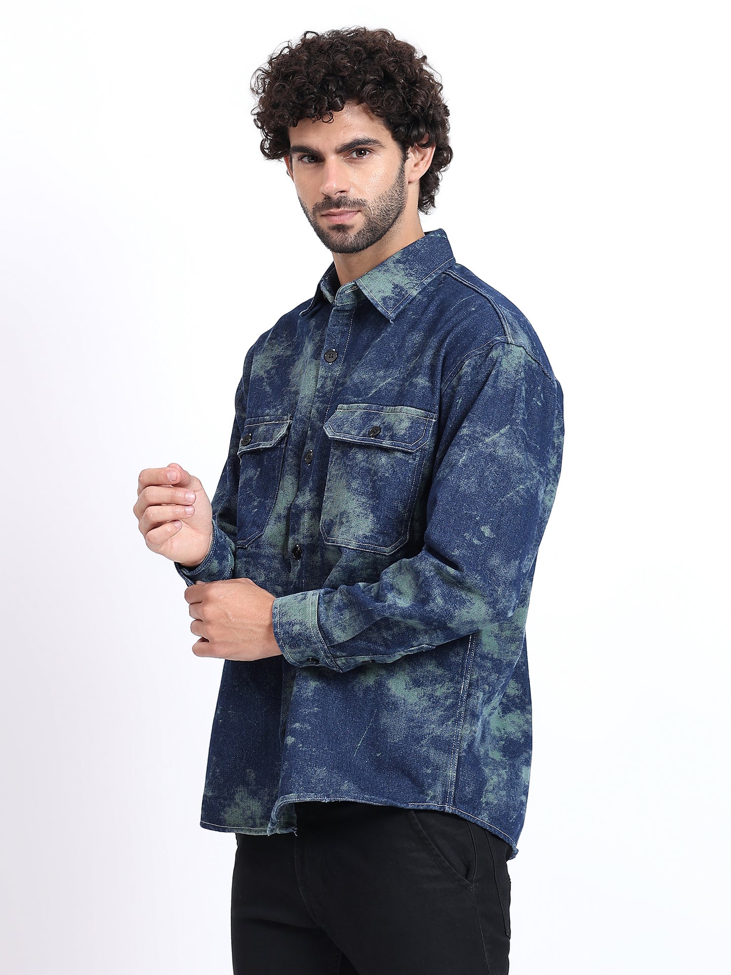 casual marble washed denim overshirt