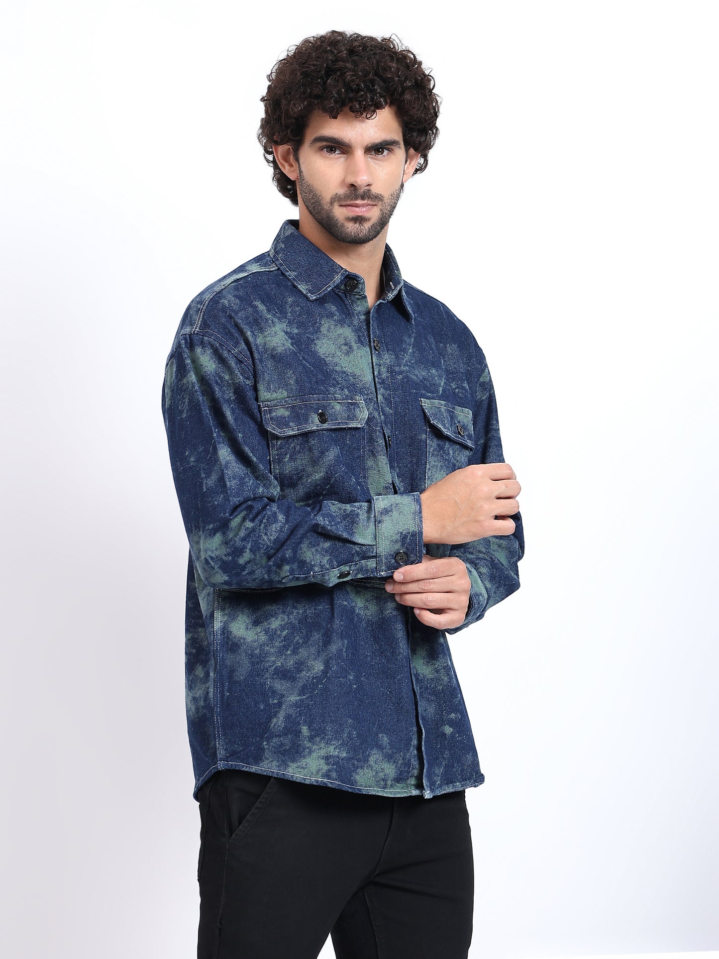 casual marble washed denim overshirt