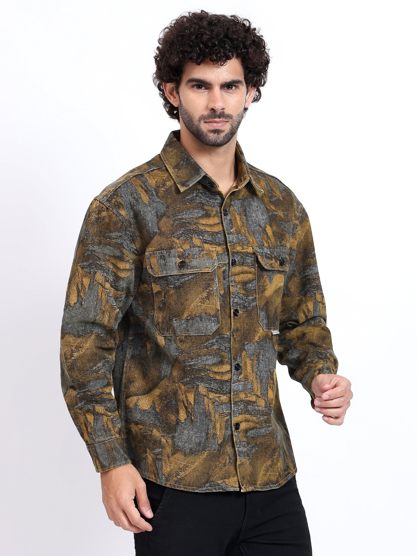 Rustic camouflage Printed Denim Over-Shirt