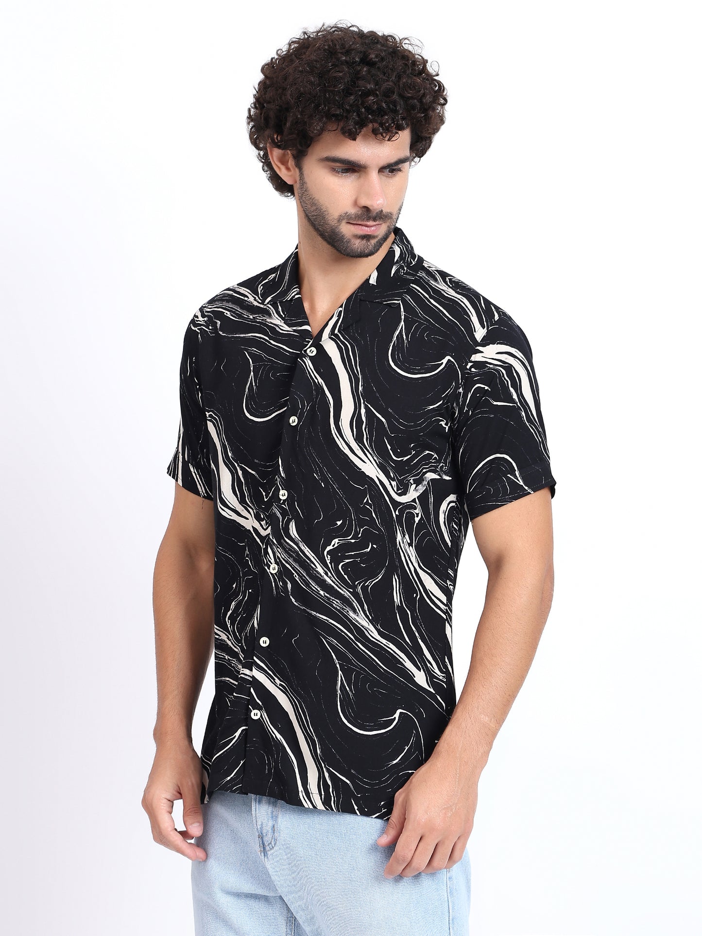 Black & Beige Marble-Print Shirt.