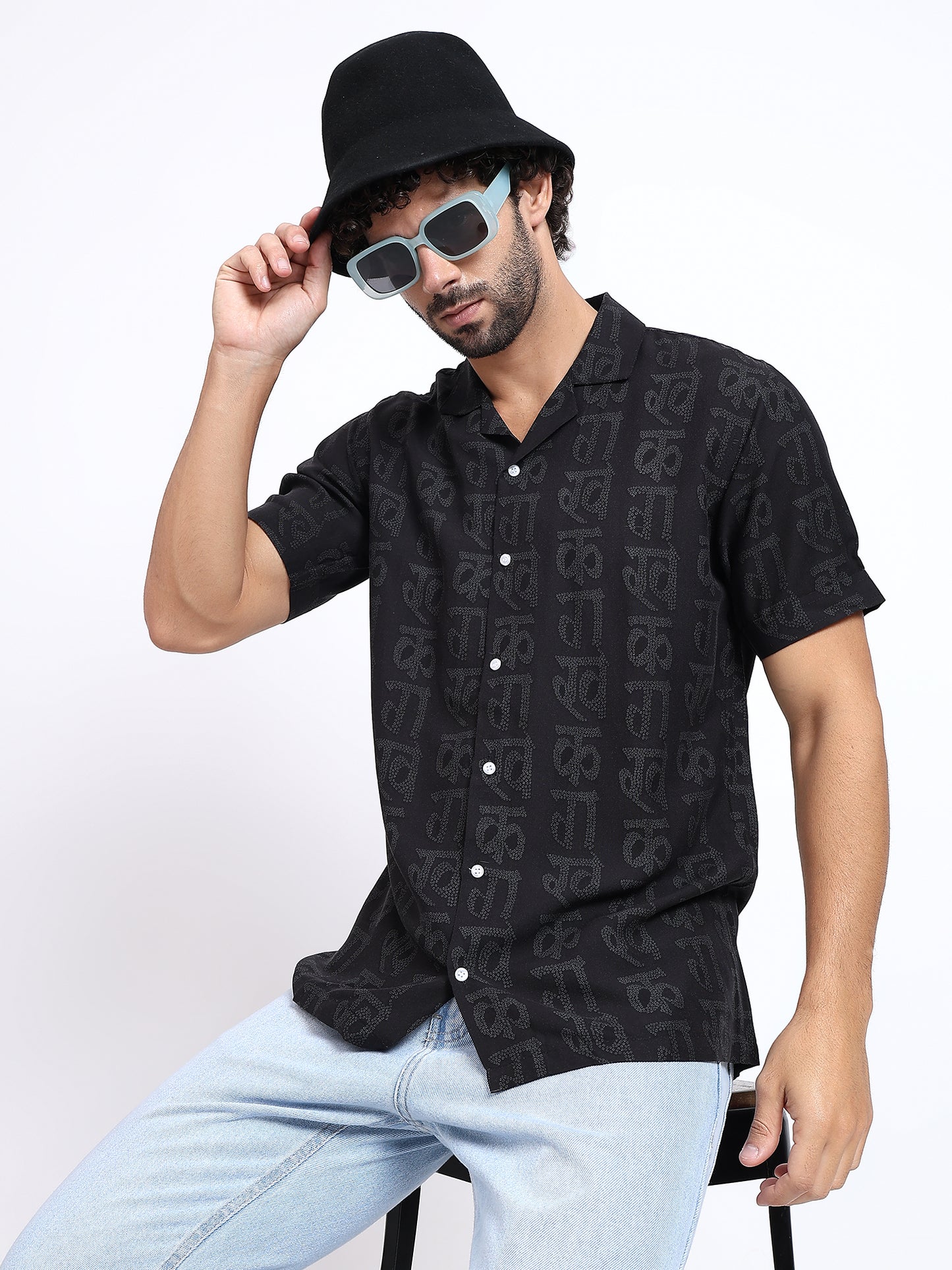 Short-Sleeve Black Rayon Shirt