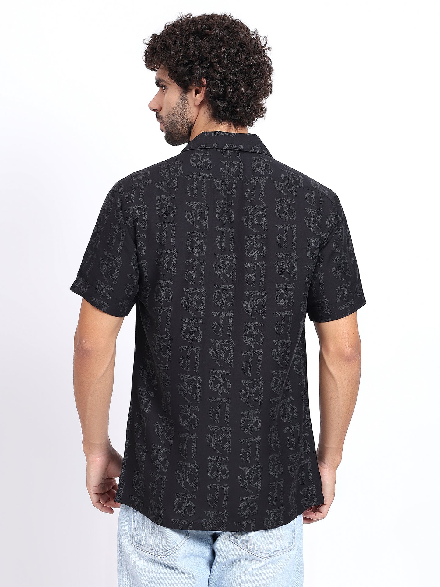 Short-Sleeve Black Rayon Shirt