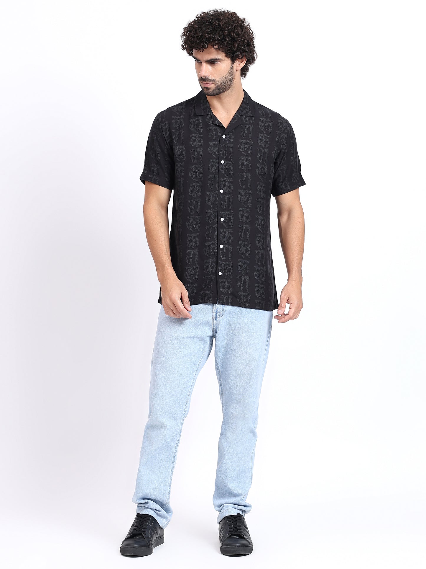 Short-Sleeve Black Rayon Shirt