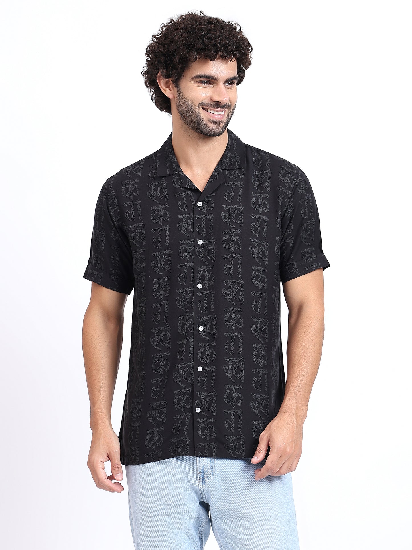 Short-Sleeve Black Rayon Shirt