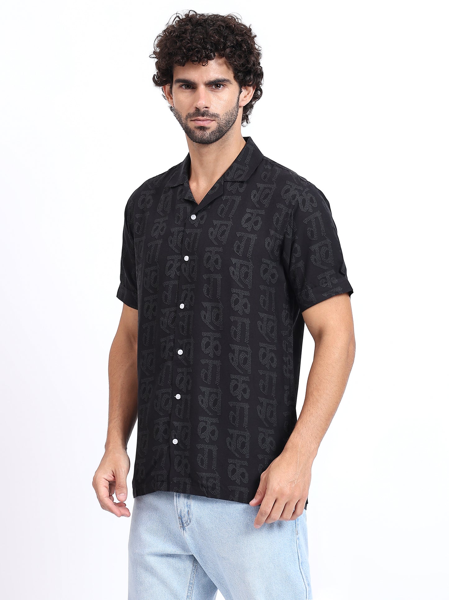 Short-Sleeve Black Rayon Shirt