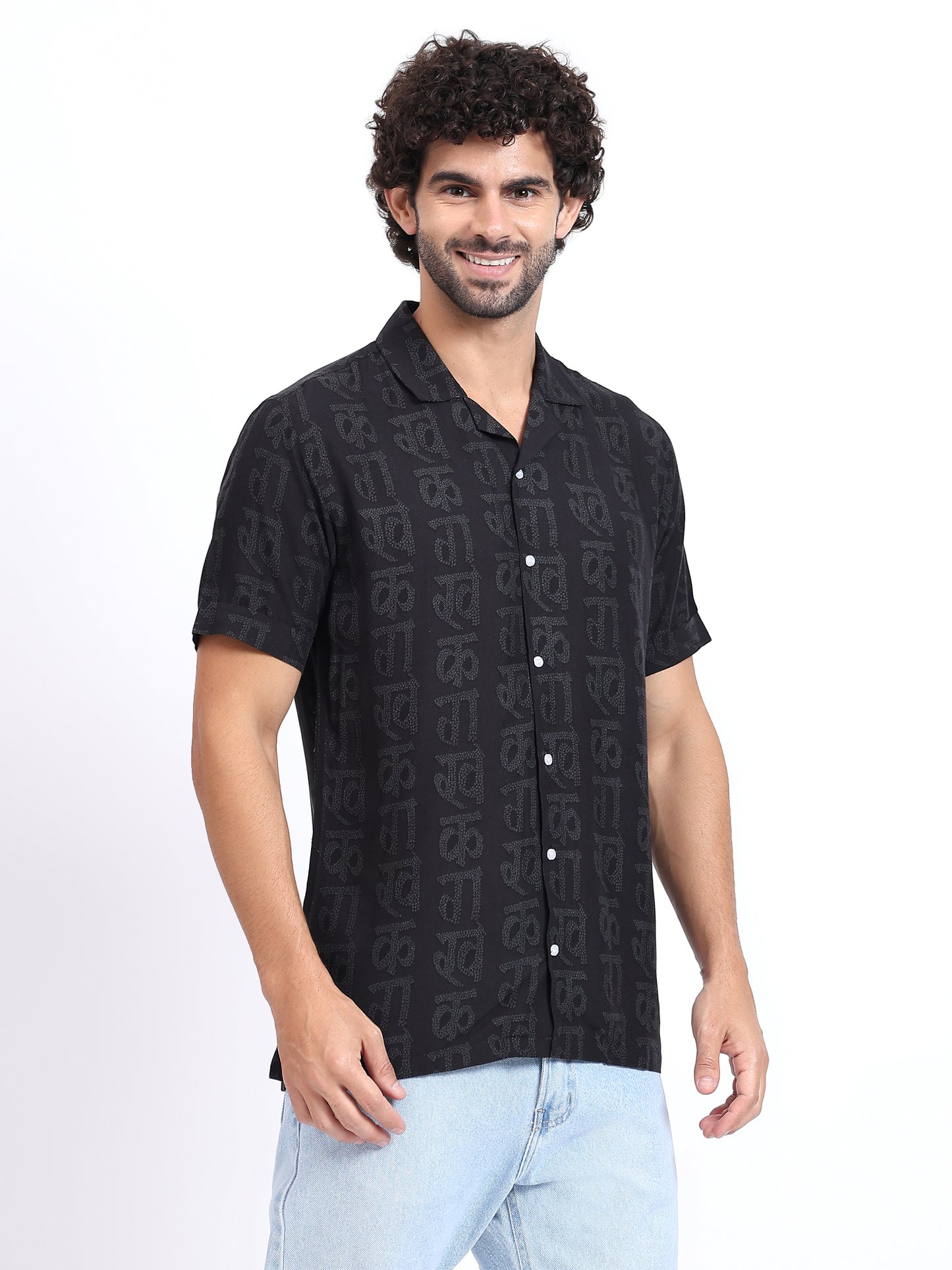 Short-Sleeve Black Rayon Shirt